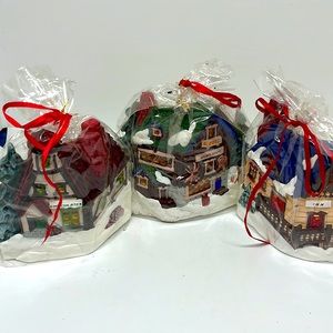 Delagar Santa's Village Tealight Candle Holder Christmas 1999 New. Set of 3.